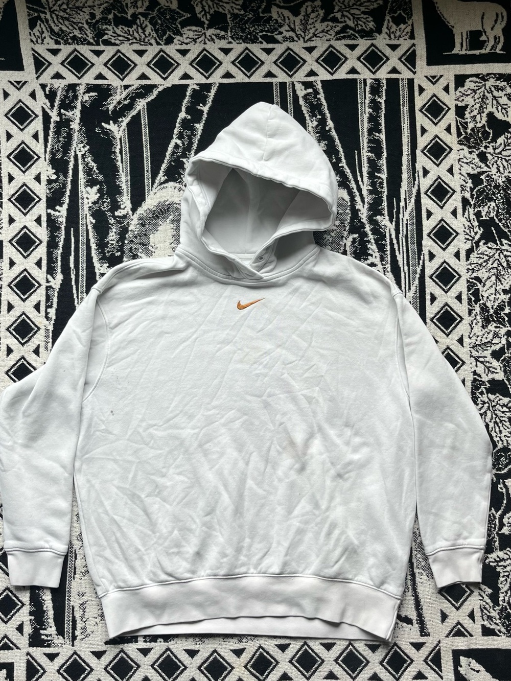 Nike White Hoodie with Small Orange Swoosh